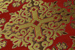 Шовкова церковна тканина Никомедия червона з золотом і контуром зеленим