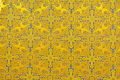 Шовкова церковна тканина Никомедия жовта -блакитна з золотом