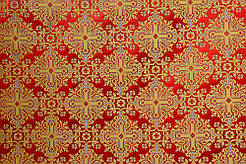 Шовкова церковна тканина Никомедия червона-синя контур бордовий з золотом