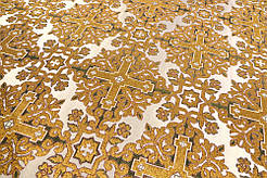 Шовкова церковна тканина Никомедия біла-зелена контур бордо з золотом