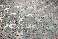 Шовкова церковна тканина Никомедия біла-бордова контур блаитний з сріблом