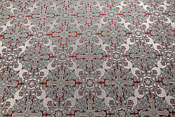 Шовкова церковна тканина Никомедия біла-червона контур синій з сріблом