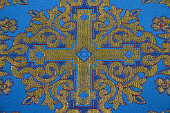 Шовкова церковна тканина Никомедия синя- синім контур бордо з золотом