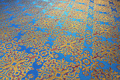 Шовкова церковна тканина Никомедия синій- червоний контур бордо з золотом