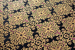 Шовкова церковна тканина Никомедия чорний - фіолетовий контур зелений з золотом