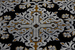 Шовкова церковна тканина Никомедия чорно-золотий контур зелений з сріблом