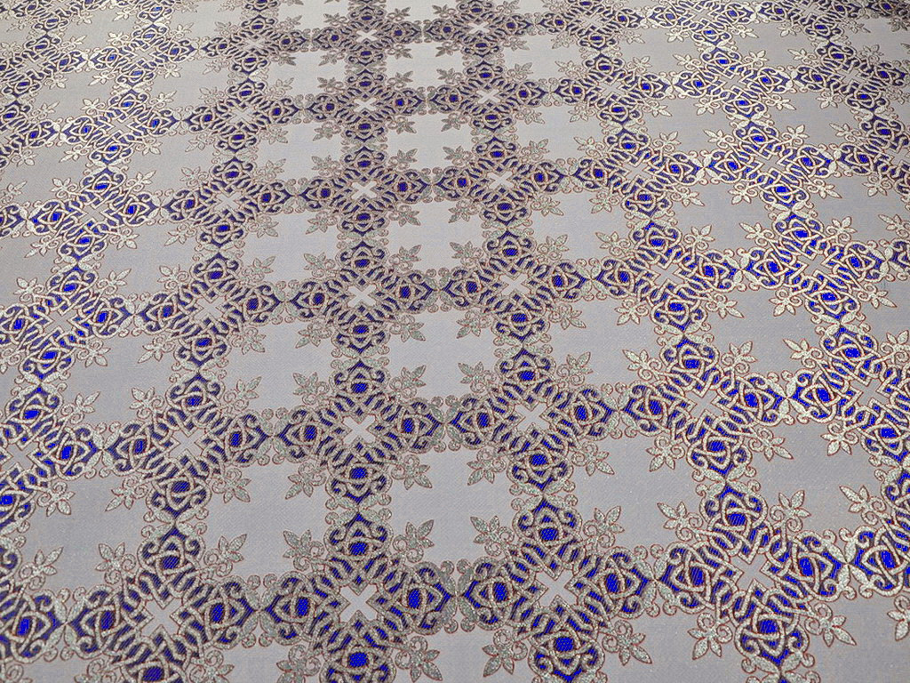 Шовкова церковна тканина Сербский хрест білий- сній контур бордовий з сріблом, фото 1