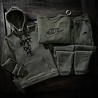 Трикотажний костюм чоловічий Nike air зимовий худі світшот штани з начосом найк хакі
