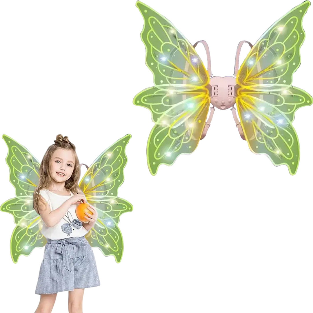 Електричні рухомі крила Феї на ремінцях з музикою та підсвічуванням довжиною 65 см №6 Салатовий, фото 1