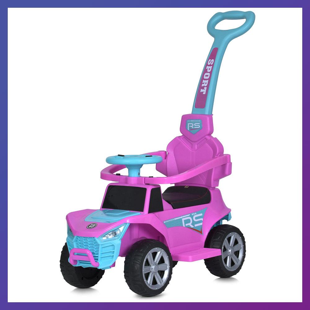Дитяча каталка-толокар Bambi M 5764 з батьківською ручкою 2 в 1 Рожевий