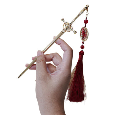 Металева китайська паличка для волосся золотиста з червоним. Китайська шпилька для волосся, фото 1