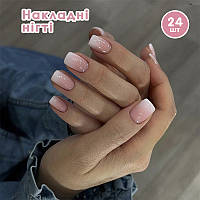 Накладні нігті 24 шт. + клейові стики для нігтів, квадрат для манікюру