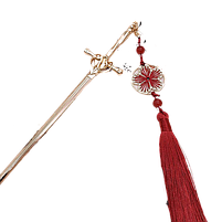 Металева китайська паличка для волосся золотиста з червоним. Китайська шпилька для волосся, фото 5