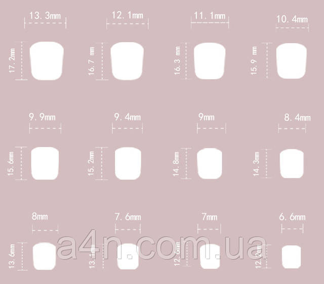 Размеры накладных ногтей