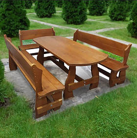 Дерев'яний садовий комплект 1,95м (Стіл та 3 Лавки) "Чикаго". Колір: Горіх