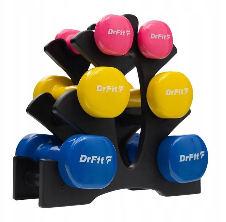 Набір гантелей із 6 гантелей DrFit 2х1кг, 2х2 кг, 2х3 кг + стійка, фото 1