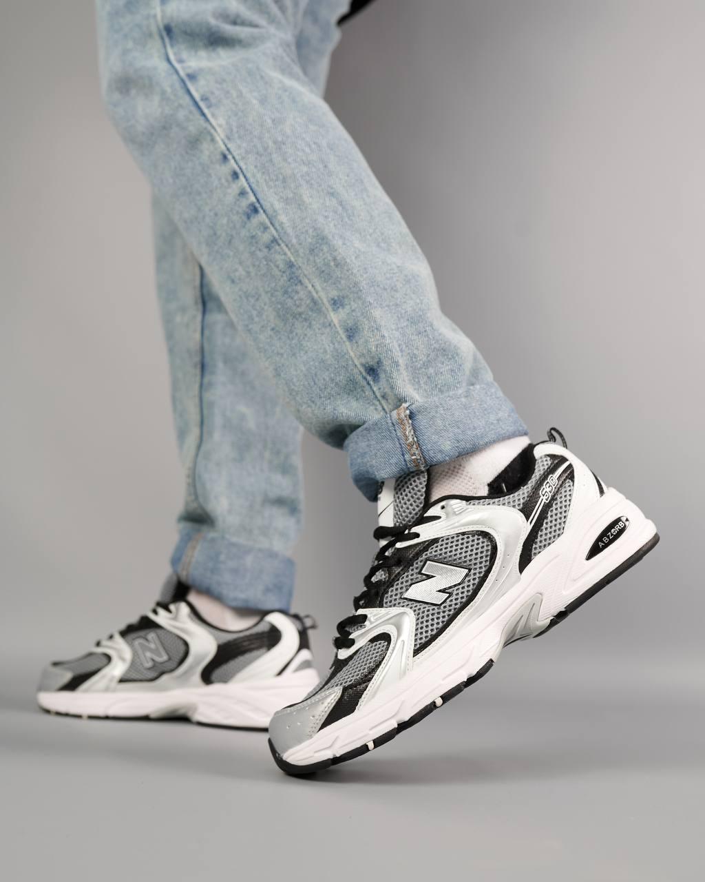 Чоловічі кросівки шкіра сітка New Balance 530 White Grey Black Silver Premium, кеди Нью Беланс. Чоловіче взуття, фото 1