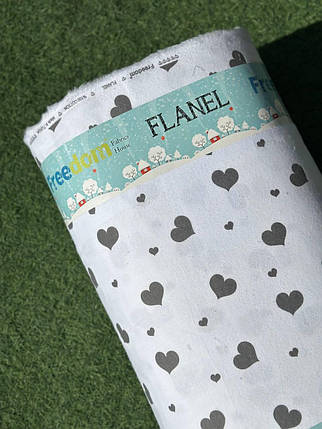 Постільна тканина із сердечками 100% бавовна Фланель (байка) 240 см біла принтована, рулон 25 м, фото 1