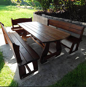 Дерев'яний садовий комплект 1,95м (Стіл та 3 Лавки) "Чикаго". Колір: Венге