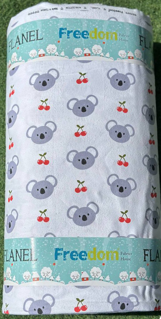 Дитяча тканина 240 см для постільної білизни Фланель (байка) набивна біла з малюнком ведмедики коали, рулон 25 м