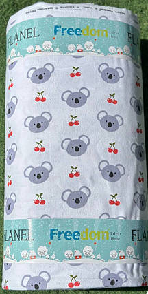 Дитяча тканина 240 см для постільної білизни Фланель (байка) набивна біла з малюнком ведмедики коали, рулон 25 м, фото 1