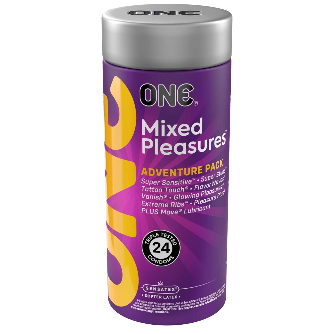 Презервативи ONE Mixed Pleasures 24 шт, подарункова упаковка тюб Кітті