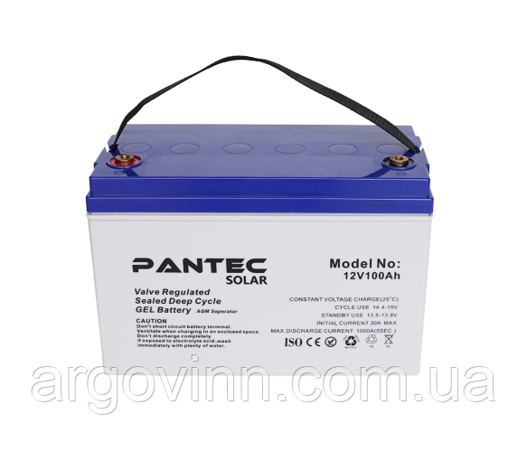 Акумуляторна батарея PANTEC 100-12 GEL 12V 100 Ah (330 x 173 x 218), 30.4 kg Grey Q1/48