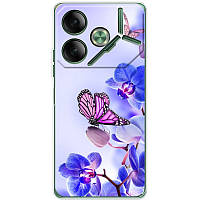 Чохол Силіконовий з Картинкою на Tecno Pova 6 (Квітка, Метелик на Орхідеї)