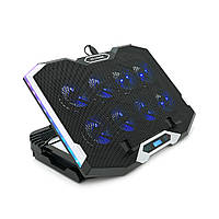 Підставка під ноутбук IceCoorel K10, 10-17", 8*70 mm, корпус пластик + алюміній, 2xUSB2.0 + LCD, 410x297x40mm,