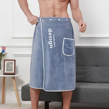 Банний рушник кілт чоловічий застібається на кнопки і має гумку синє