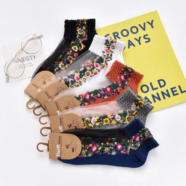 Жіночі шкарпетки капронові прозорі з малюнком 5 пар 36-40р, фото 1