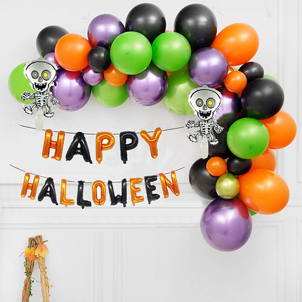 Фотозона з кульок Happy Halloween зі скелетами (48 кульок), фото 2
