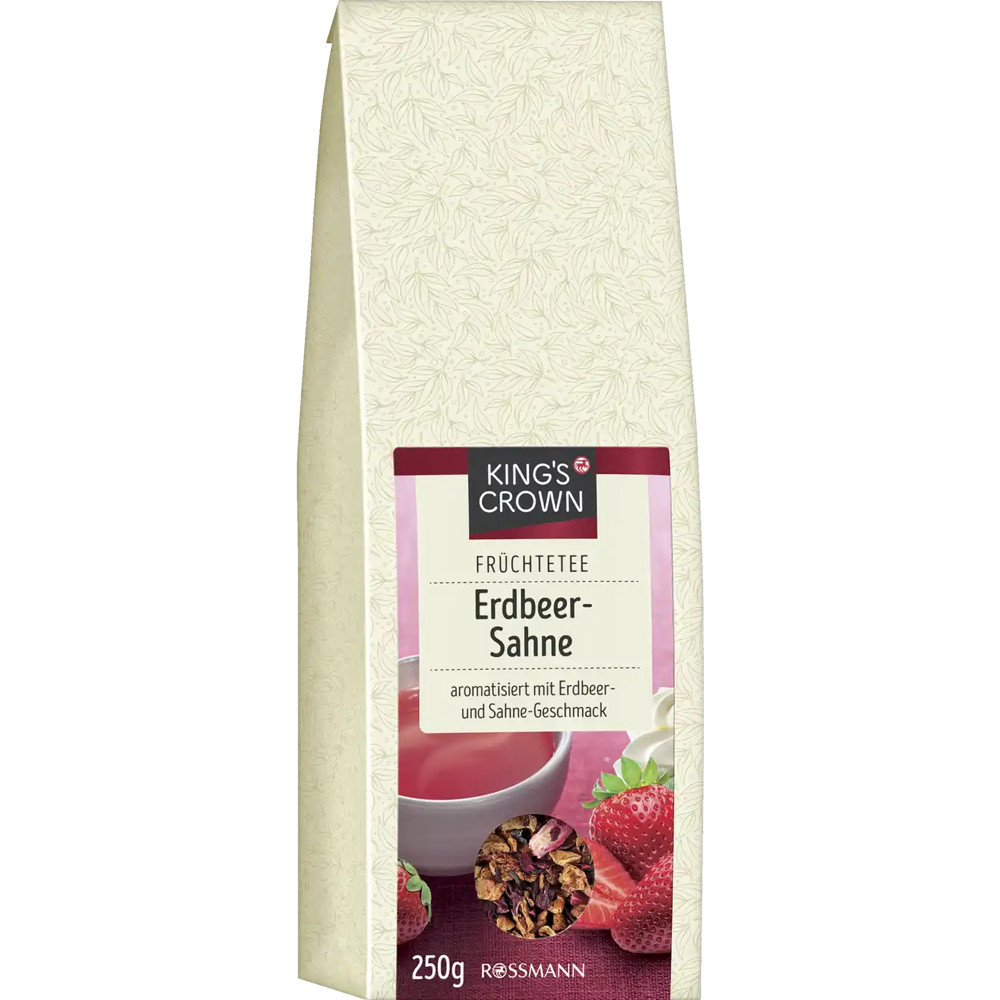 Чай Полуниця з вершками KING'S CROWN Früchtetee Erdbeer-Sahne 250g, фото 1