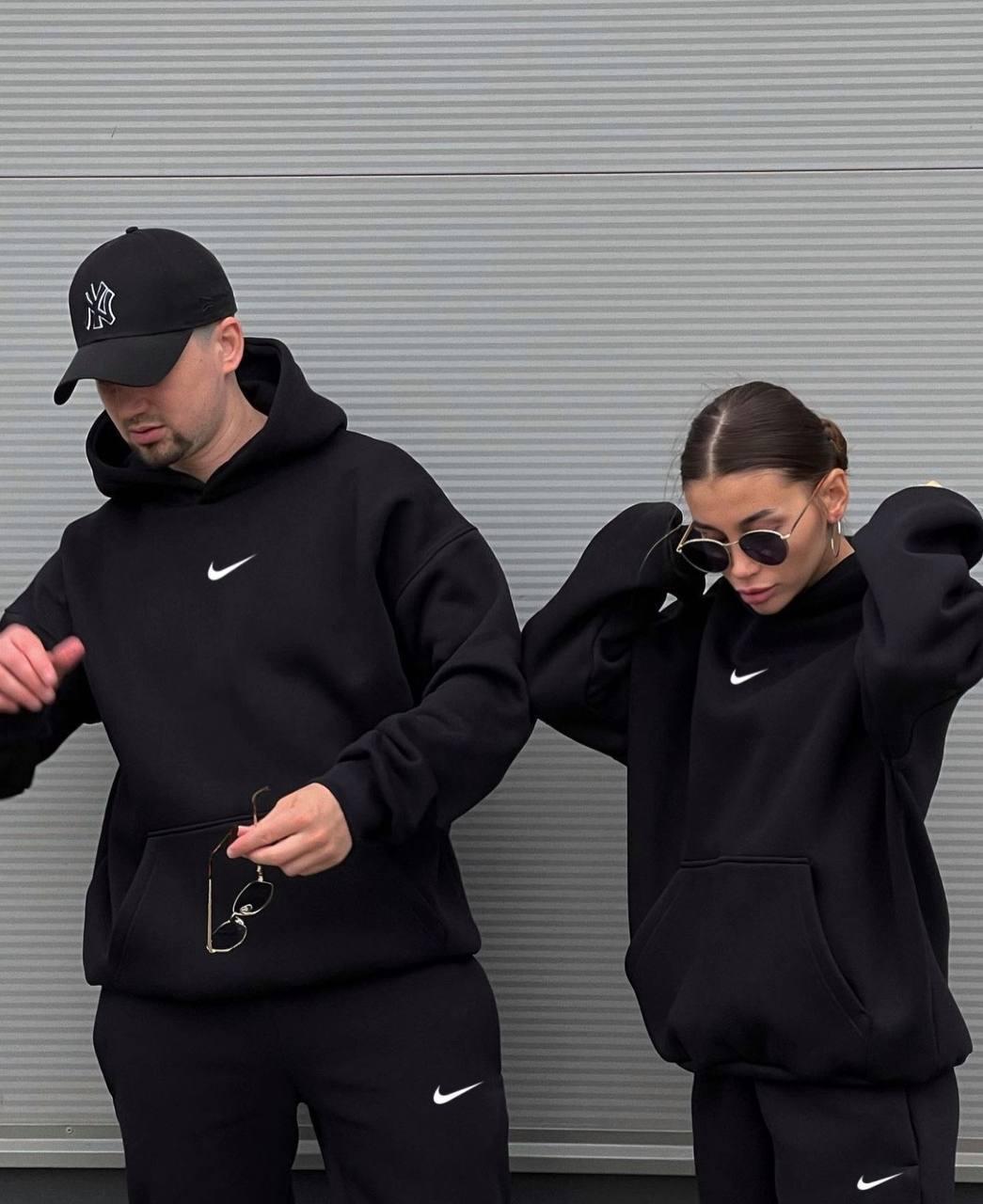 Парний теплий спортивний сімейний костюм Nike худи з капюшоном джогери тринити на флісі для закоханої пари OS