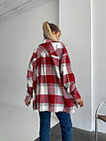 Вільна жіноча утеплена сорочка з турецької байки в червоно-молочну карту, фото 8