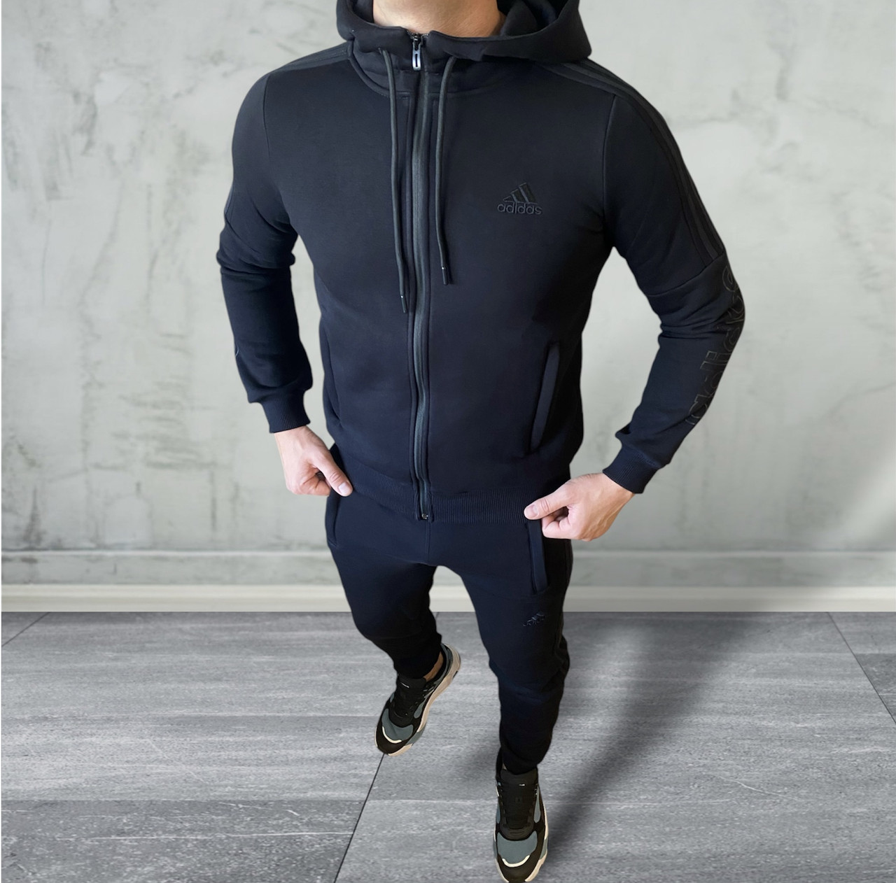 Теплий спортивний чоловічий костюм Adidas з капюшоном