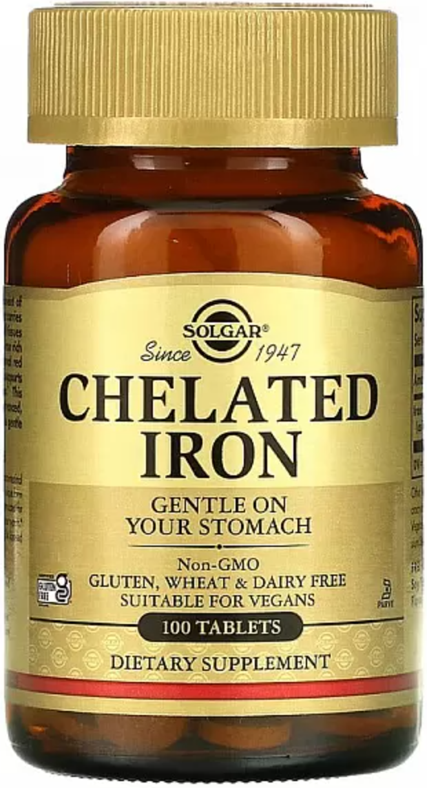 Бісгліцинат заліза Solgar Chelated Iron 100 таб