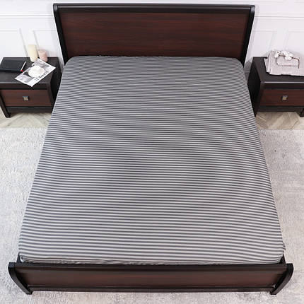 Натяжне захисне сіре простирадло гумка односпальне з бязі (90*200*25) у смужку бавовняне щільне, фото 1