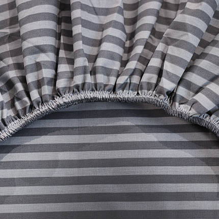 Натяжне захисне сіре простирадло гумка односпальне з бязі (90*200*25) у смужку бавовняне щільне, фото 2