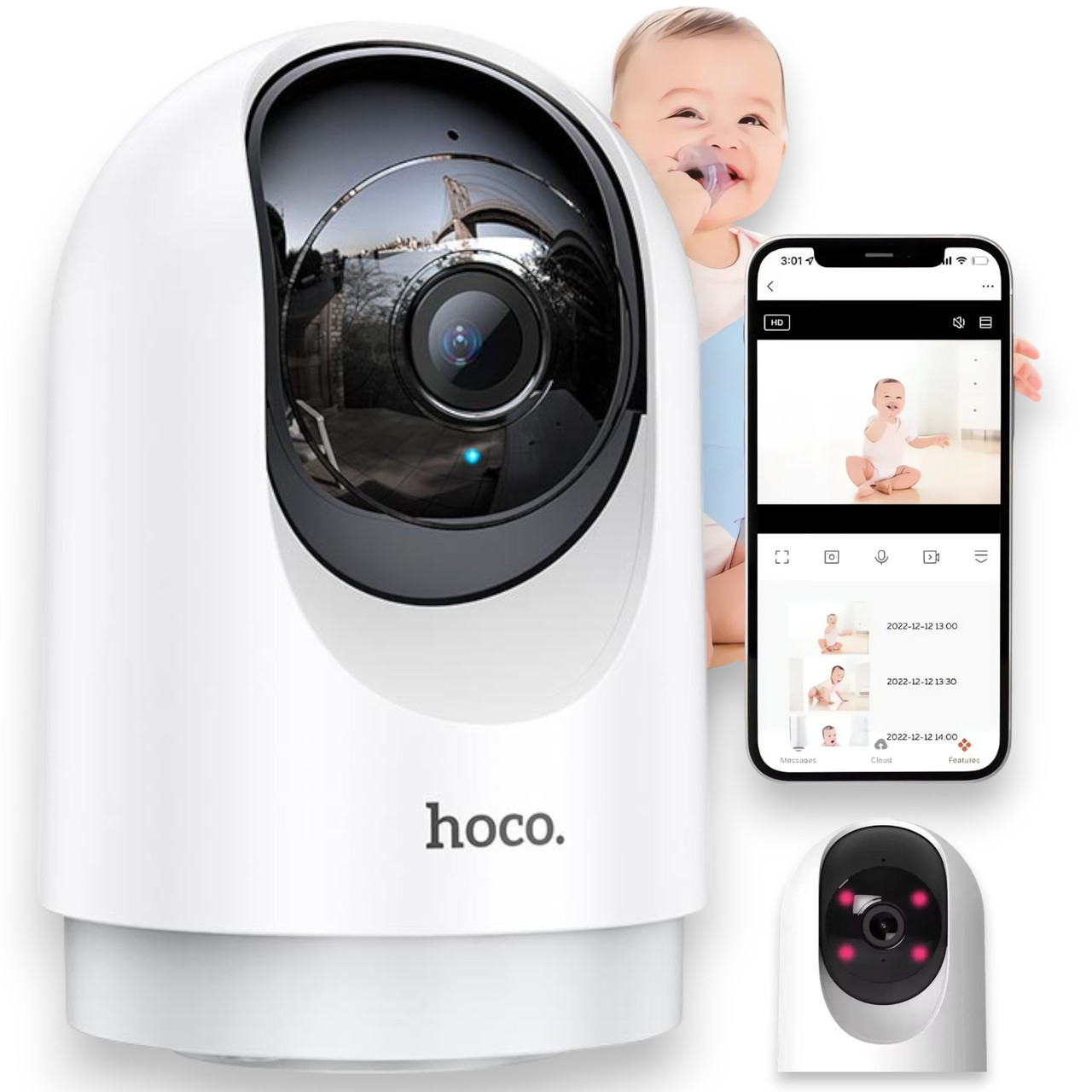 Камера відеоспостереження Смарт Smart Camera Hoco D1 Wi-Fi 3MP поворотна камера в дитячу кімнату, біла