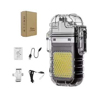 Eлектропульсна запальничка Solve з USB із ліхтариком водонепроникна в подарунковій упаковці KT6007903 PeremogaUA