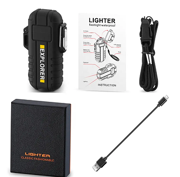 Імпульсна запальничка USB з ліхтарем водонепроникна з подвійним електро імпульсом Black KT6007908 peremogaua