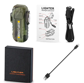 Імпульсна запальничка USB з ліхтарем водонепроникна з подвійним електро імпульсом Камуфляж KT6007909 peremogaua