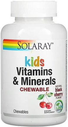 Вітаміни для дітей Solaray Kids Vitamins & Minerals 60 chewables black cherry, фото 1