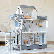 "ЛЮКС тераса+балкон ЕКО" ляльковий будиночок з освітленням NestWood для Барбі + вітальня, фото 2