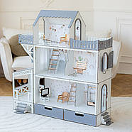 "ЛЮКС тераса+балкон ЕКО" ляльковий будиночок з освітленням NestWood для Барбі + вітальня, фото 3