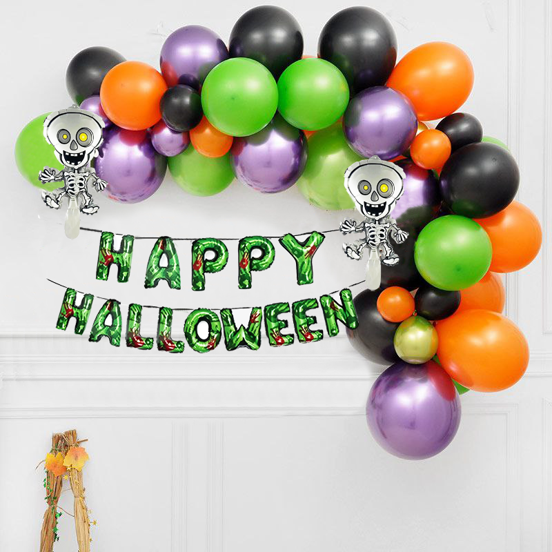Фотозона з кульок Happy Halloween зі скелетами (48 кульок)