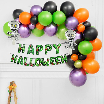 Фотозона з кульок Happy Halloween зі скелетами (48 кульок), фото 1