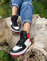 Хайтопи підліткові на шнурках біло-чорні з червоними вставками 36 37 38 40