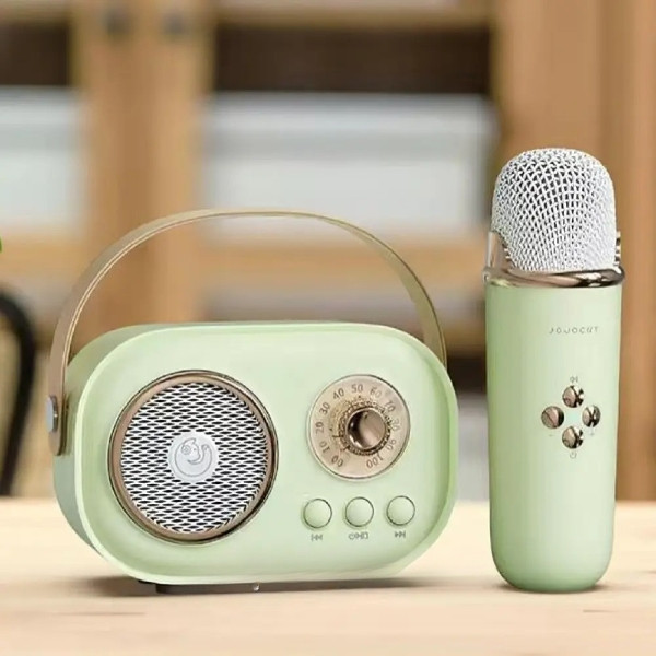 Караоке з мікрофоном на акумуляторі Ретро Bluetooth Зелений, фото 1